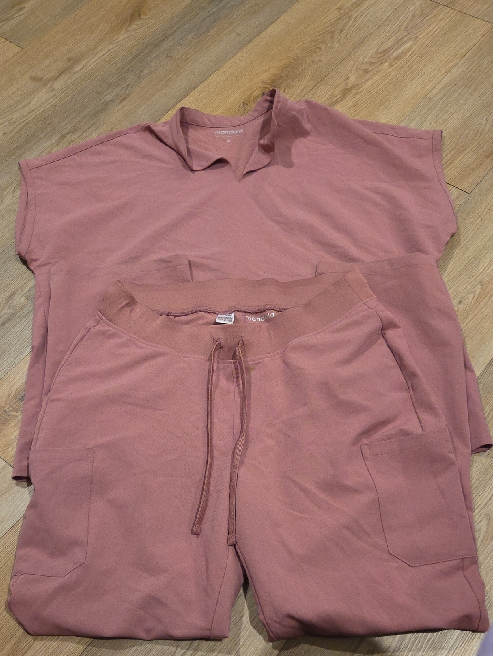 Mandala Women's Dusty Rose Scrub Set - Short Sleeve Top & Drawstring Pants